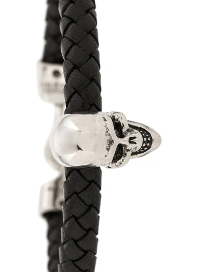 Shop Alexander Mcqueen Skull Charm Braided Bracelet In Black