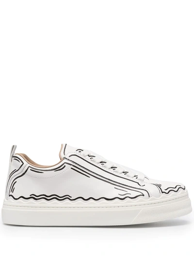 Shop Chloé Lauren Outlined Low-top Sneakers In White
