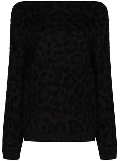 Valentino Off-the-shoulder Leopard Print Sweater In Black
