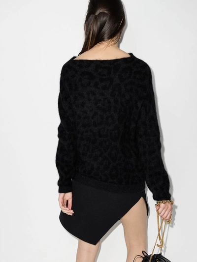 Valentino Off-the-shoulder Leopard Print Sweater In Black