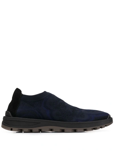 Shop Etro Floral Knitted Sock Sneakers In Blue