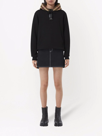 Shop Burberry Vintage-check Cotton Hoodie In Black