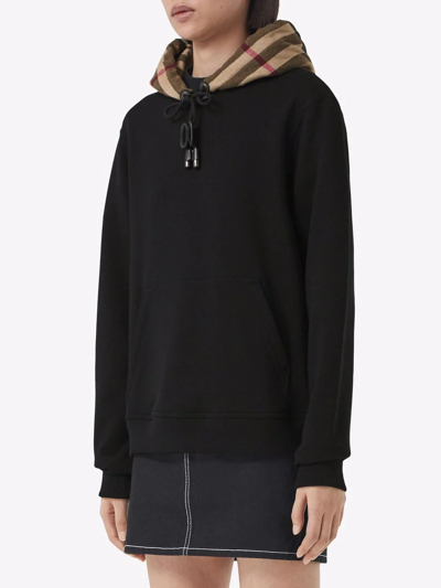 Shop Burberry Vintage-check Cotton Hoodie In Black