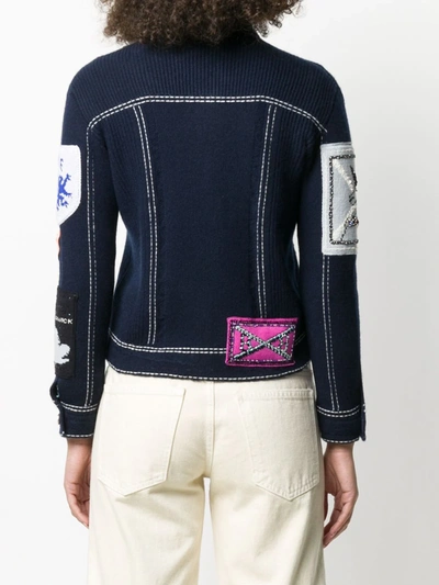 Barrie Patched Knitted Jacket In Blue