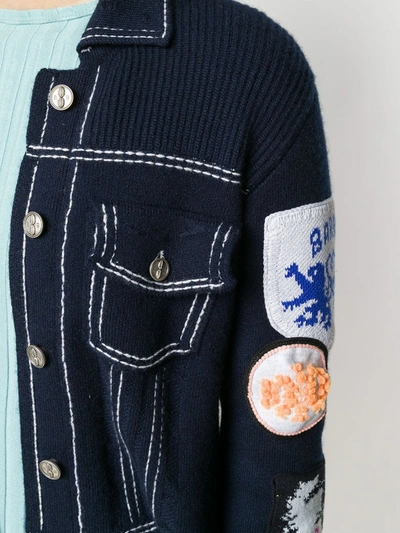 Shop Barrie Patched Knitted Jacket In Blue