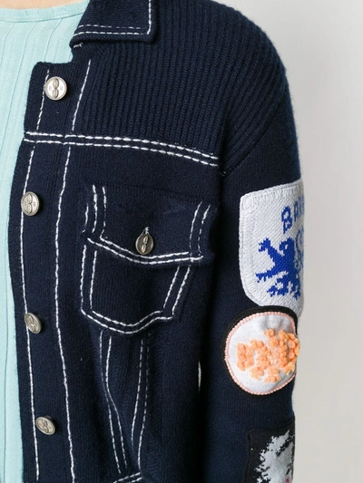 Barrie Patched Knitted Jacket In Blue