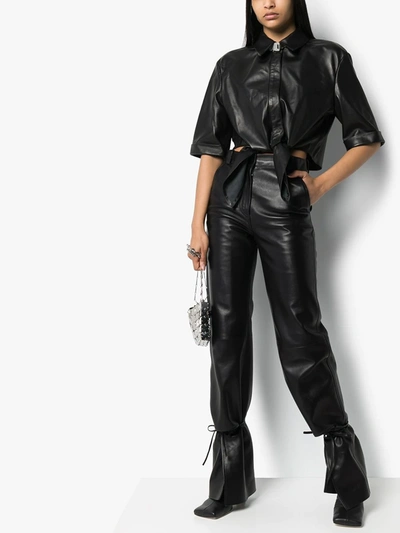 Shop Off-white Cropped Tied Leather Shirt In Black