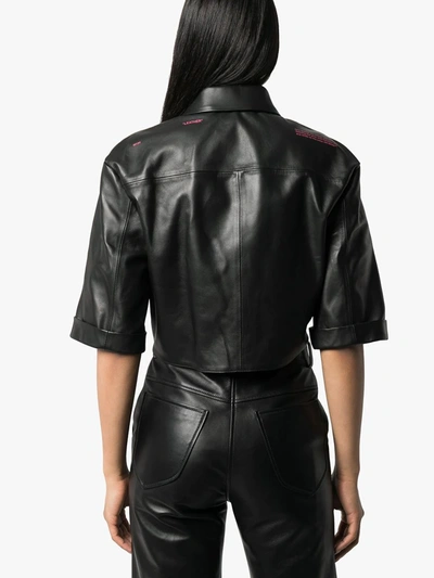 Shop Off-white Cropped Tied Leather Shirt In Black