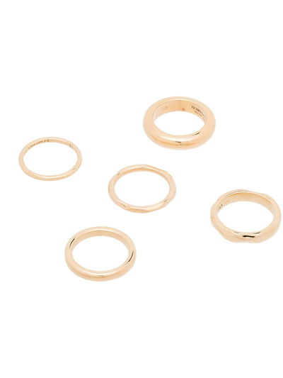 Shop Bottega Veneta Set Of 5 Gold-plated Rings