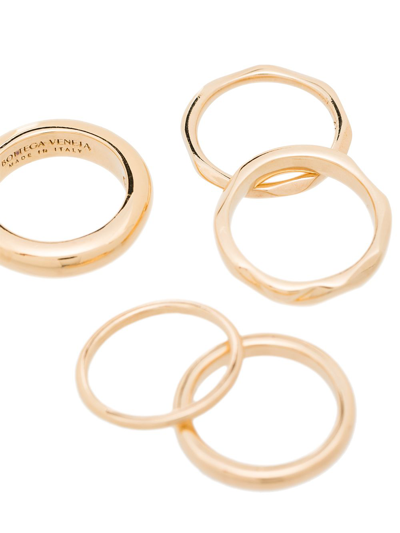 Shop Bottega Veneta Set Of 5 Gold-plated Rings