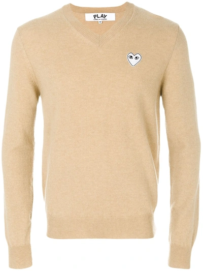 Comme Des Garçons Play V-neck Jumper In Neutrals