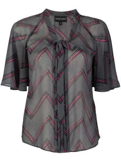 Shop Emporio Armani Tie-front Zigzag Blouse In Grey