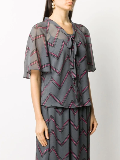 Emporio Armani Tie-front Zigzag Blouse In Grey