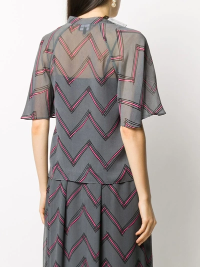 Shop Emporio Armani Tie-front Zigzag Blouse In Grey