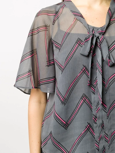 Shop Emporio Armani Tie-front Zigzag Blouse In Grey