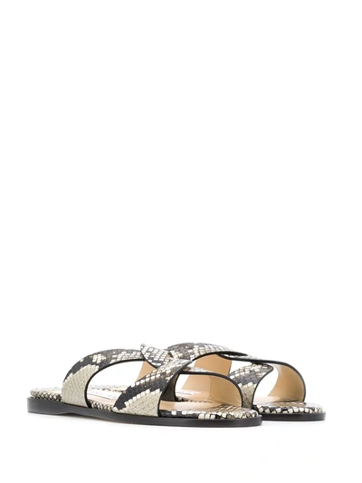 Shop Jimmy Choo Atia Snake-effect Flat Sandals In Neutrals