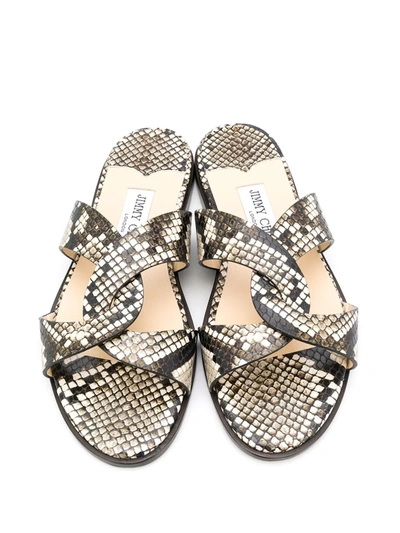 Shop Jimmy Choo Atia Snake-effect Flat Sandals In Neutrals