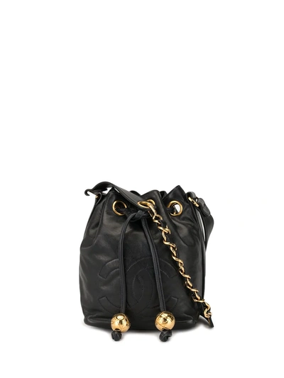 Pre-owned Chanel 1985-1993 Mini Cc Drawstring Shoulder Bag In Black
