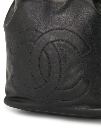 Pre-owned Chanel 1985-1993 Mini Cc Drawstring Shoulder Bag In Black
