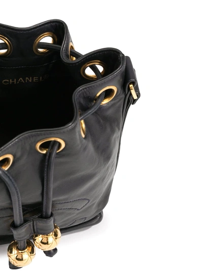 Pre-owned Chanel 1985-1993 Mini Cc Drawstring Shoulder Bag In Black