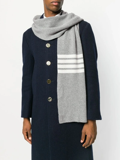 Thom Browne Adjustable Ribbed Striped Scarf In Grey