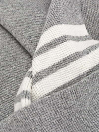 THOM BROWNE 羊绒4条纹四平针棱纹围巾 - 灰色