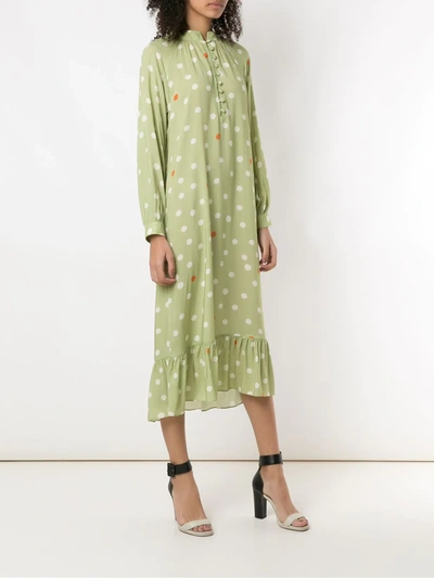 Shop Adriana Degreas Polka Dot Midi Dress In Green