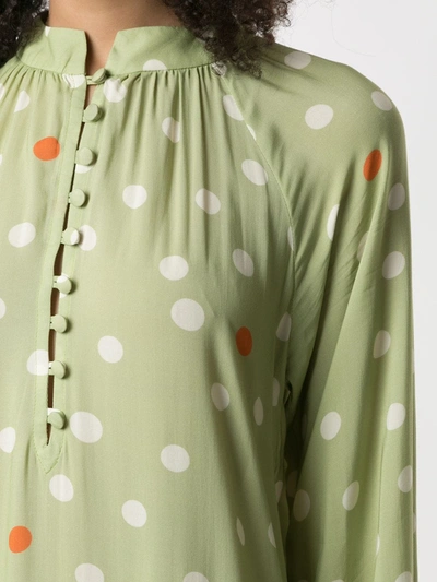 Shop Adriana Degreas Polka Dot Midi Dress In Green