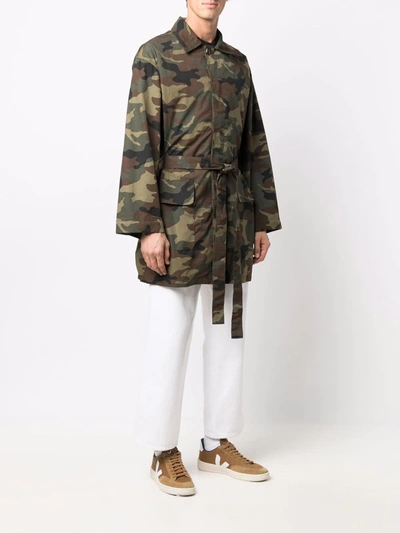 Shop Fear Of God Camouflage Belted Jacket In Green