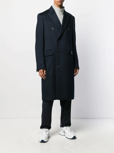 Shop Golden Goose Double Breasted Midi Coat In Blue