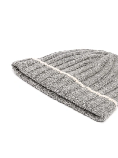 Brunello Cucinelli Ribbed Sweater Cap Two-tone Turn-up Brim In Gray