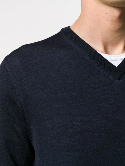 Shop Canali Fine Knit V-neck Sweater In Blue