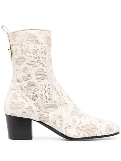 Shop Chloé Goldee Lace Ankle Boots In White