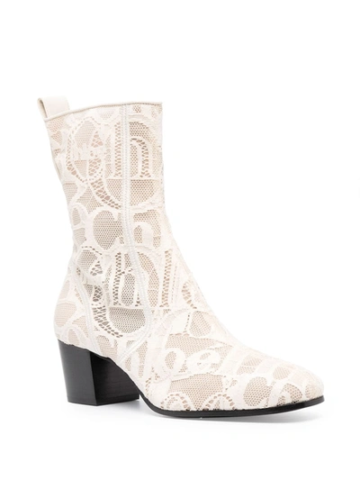 Shop Chloé Goldee Lace Ankle Boots In White