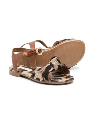 Dolce & Gabbana Ankle Strap Sandals In Faille With Leopard Print In Neutrals