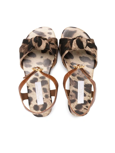 Dolce & Gabbana Ankle Strap Sandals In Faille With Leopard Print In Neutrals