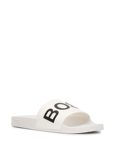 Shop Hugo Boss Italian-made Logo Slides In White