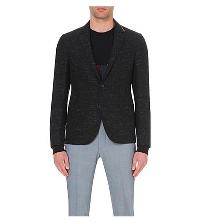 Shop Lanvin Flecked Wool And Linen-blend Jacket In Black White