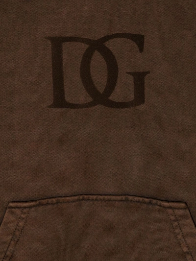 Shop Dolce & Gabbana Logo Dg Hoodie In Brown