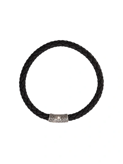 Shop John Hardy Silver Classic Chain Round Woven Leather Bracelet In Black