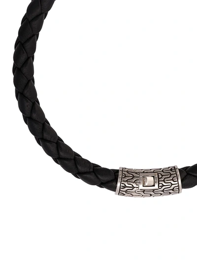 Shop John Hardy Silver Classic Chain Round Woven Leather Bracelet In Black