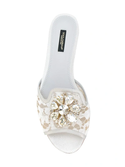 Shop Dolce & Gabbana Rainbow Lace Brooch-detail Sandals In Grey