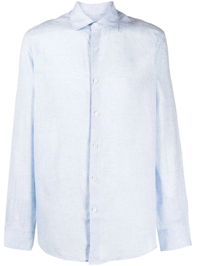Shop Ermenegildo Zegna Linen Dress Shirt In Blue