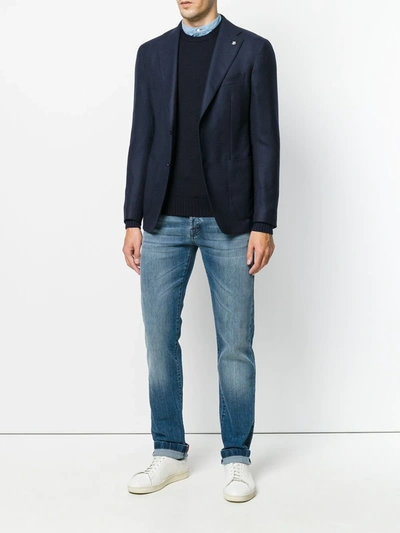 Drumohr Rib-trimmed Cashmere Jumper In Blue