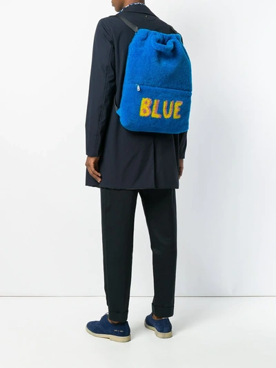 Shop Fendi Blue Slogan Backpack