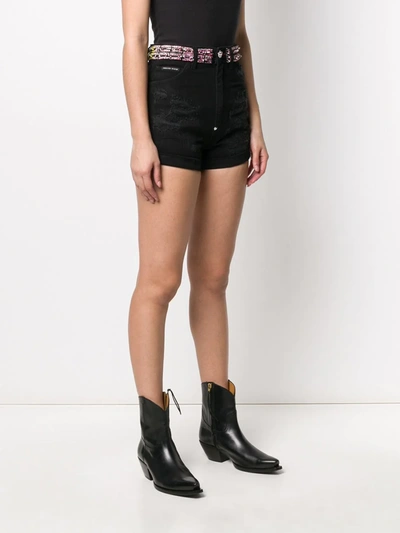Shop Philipp Plein Crystal Embellished Denim Shorts In Black