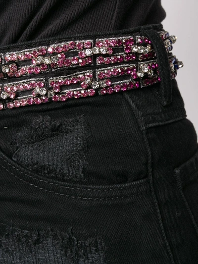 Shop Philipp Plein Crystal Embellished Denim Shorts In Black