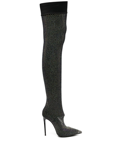 Shop Le Silla Eva 120mm Crystal Thigh-high Boots In Black