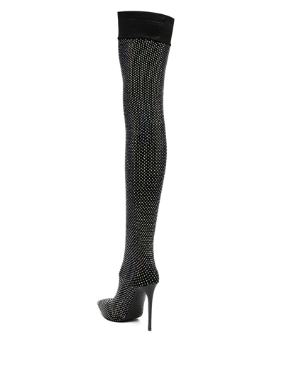 Shop Le Silla Eva 120mm Crystal Thigh-high Boots In Black