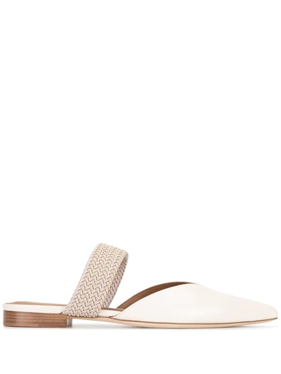 Malone Souliers Maisie Cord-trimmed Leather Point-toe Flats In White